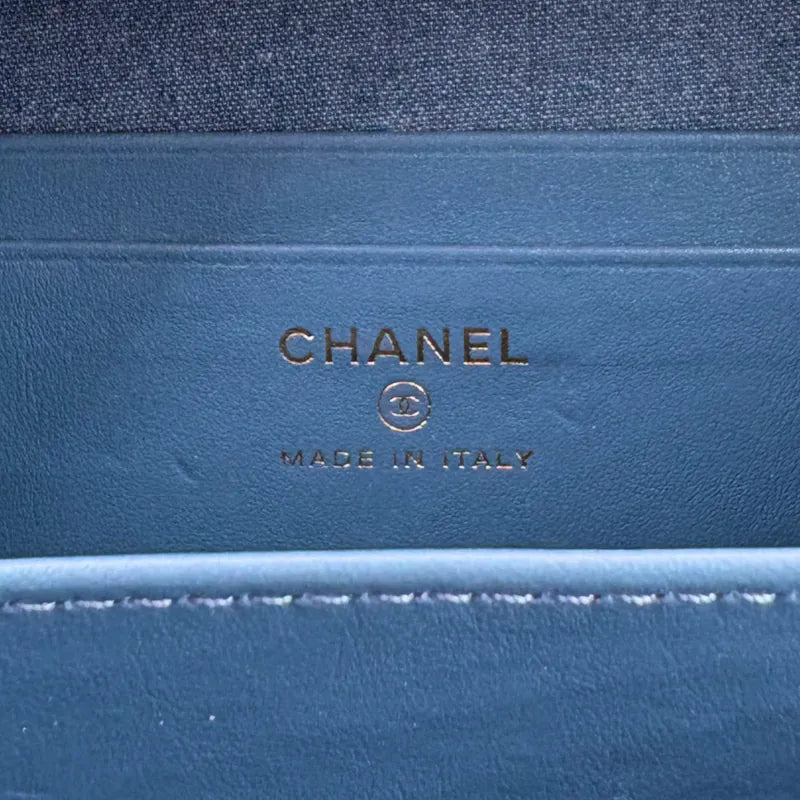 C589 - CHANEL Blue Denim Camera Bag (Gold Ball) - Lovintage