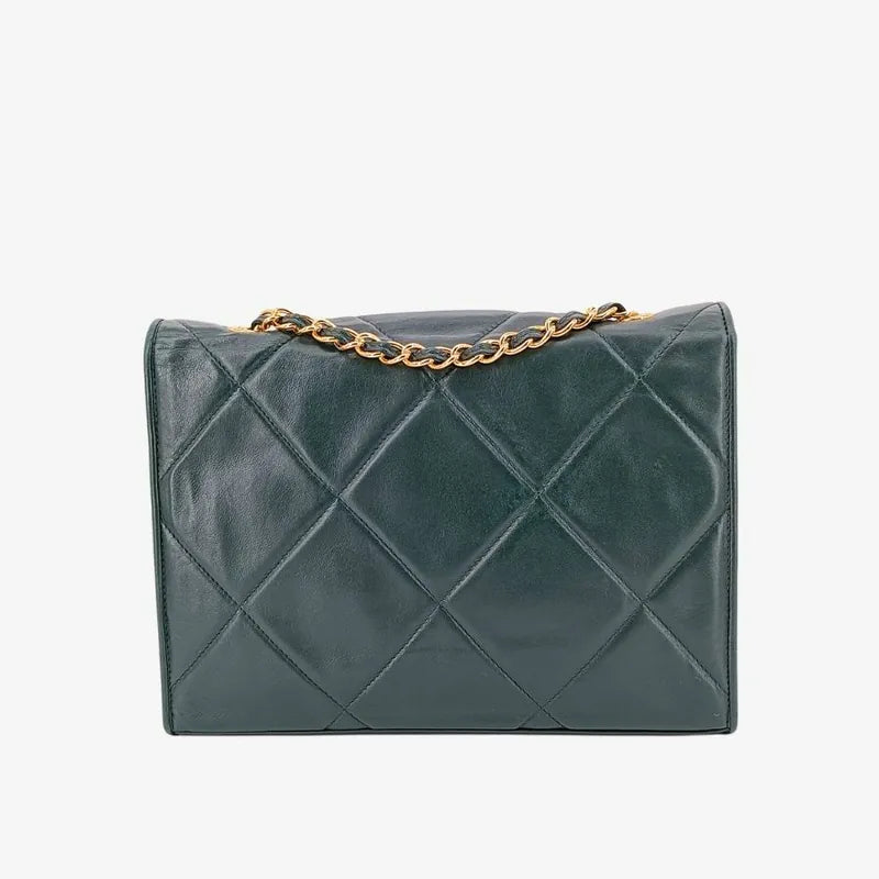 jw089-chanel-vintage-dark-green-lambskin-quilted-flap-bag
