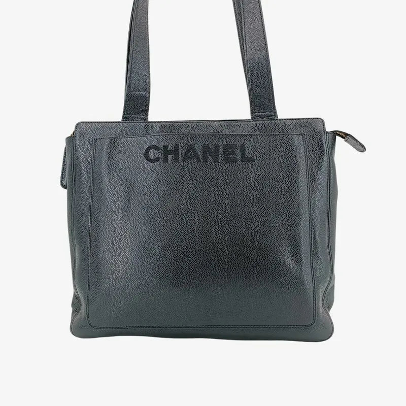 jw208-chanel-vintage-black-caviar-leather-embroidered-logo-tote-bag