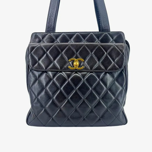jw874-chanel-vintage-black-lambskin-quilted-tote-bag
