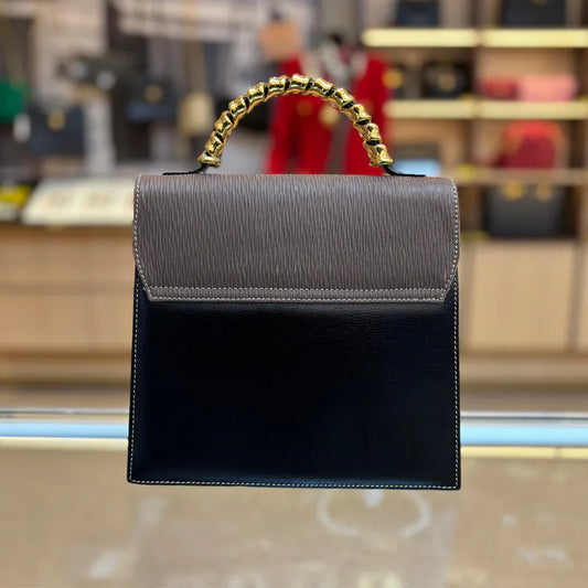 ju627-loewe-vintage-black-brown-gold-suede-caviar-leather-shoulder-bag-handbag