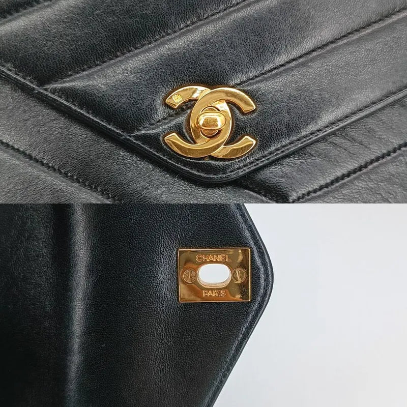 js673-chanel-vintage-black-lambskin-cross-stripe-flap-bag