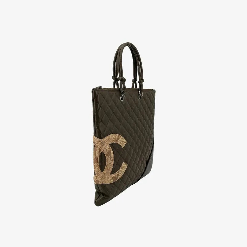 js509-chanel-vintage-olive-green-calfskin-snake-cc-logo-cambon-handbag