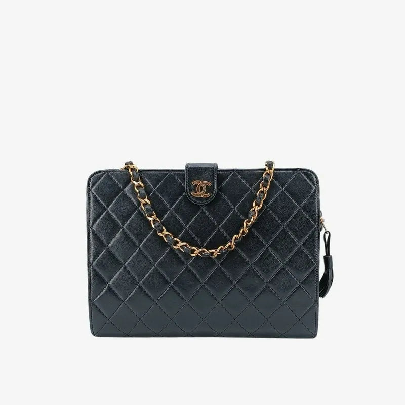 jt295-chanel-vintage-black-lambskin-quilted-shoulder-bag