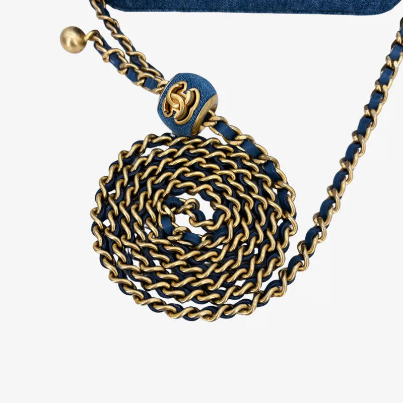 C589 - CHANEL Blue Denim Camera Bag (Gold Ball) - Lovintage