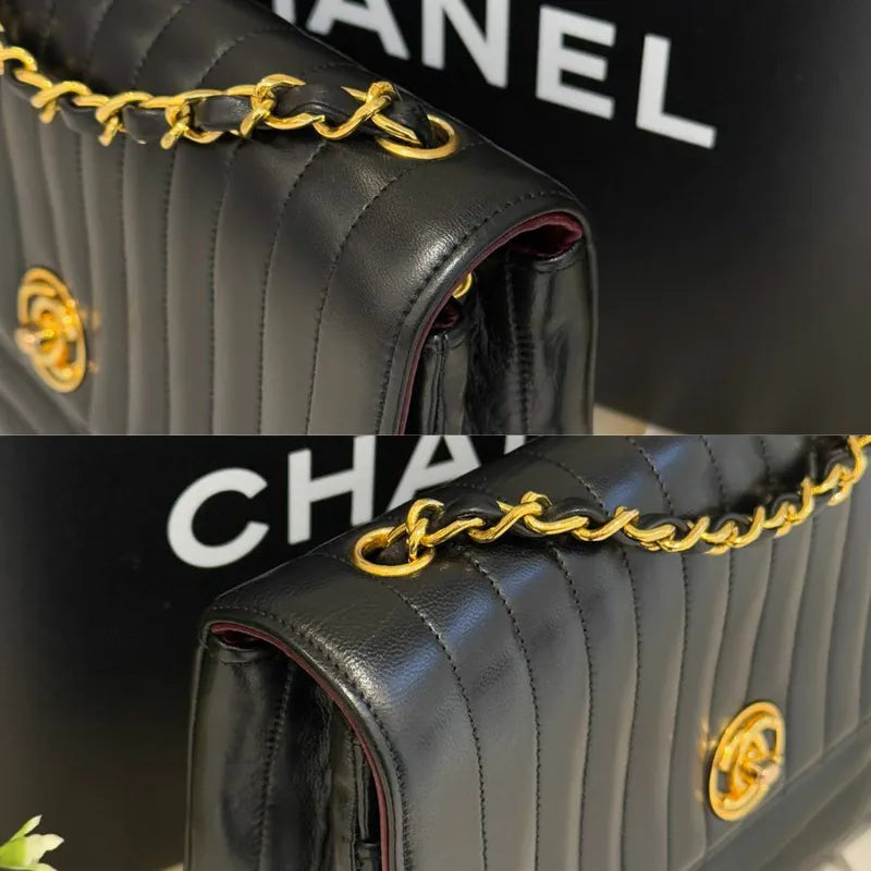 jw951-chanel-vintage-black-lambskin-horizontal-stripe-circle-turnlock-flap-bag