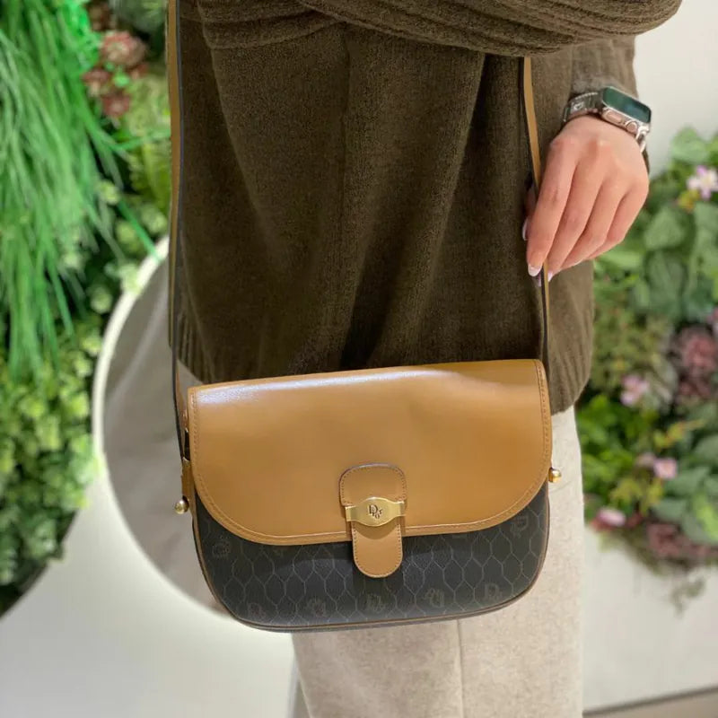 jw769-christian-dior-brown-black-canvas-honeycomb-shoulder-bag