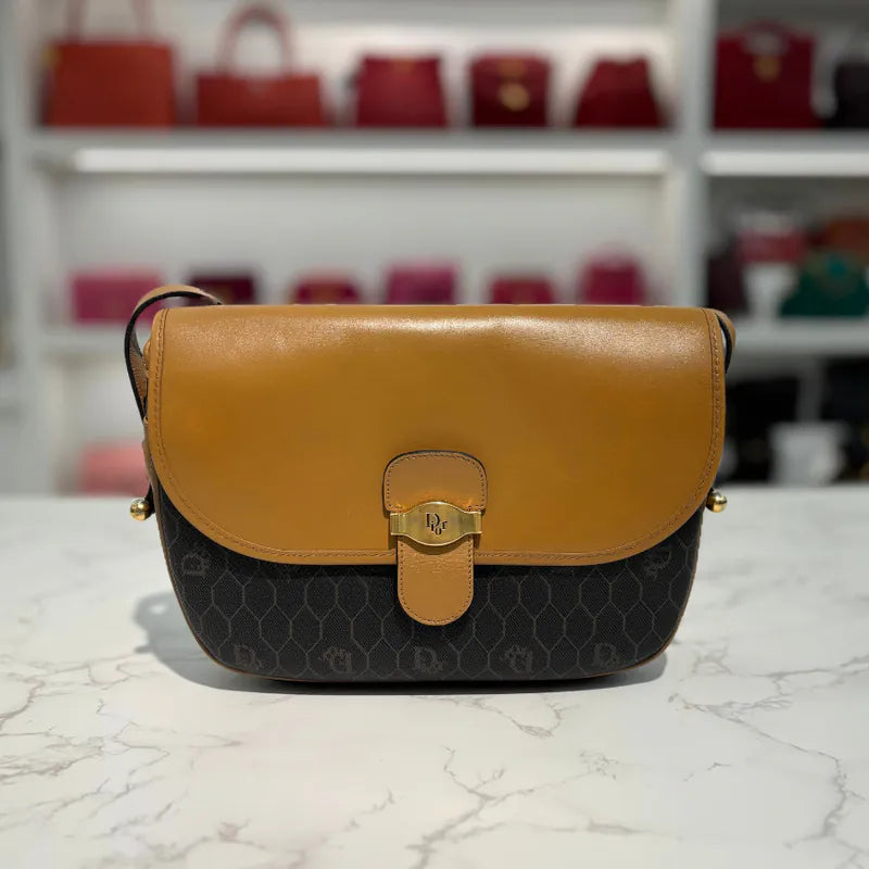 jw769-christian-dior-brown-black-canvas-honeycomb-shoulder-bag