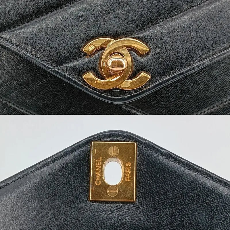 jt645-chanel-vintage-black-lambskin-cross-stripe-flap-bag