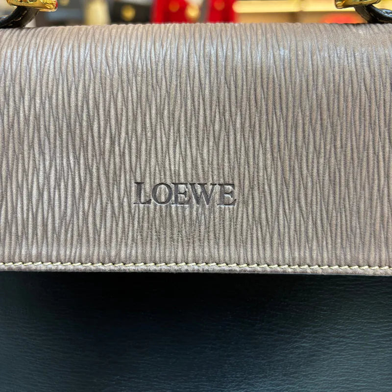 ju627-loewe-vintage-black-brown-gold-suede-caviar-leather-shoulder-bag-handbag