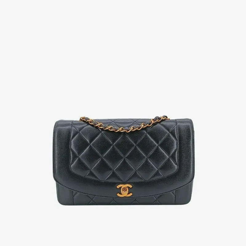 jt339-chanel-vintage-black-lambskin-25cm-diana-flap-bag