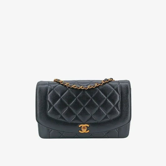 jt339-chanel-vintage-black-lambskin-25cm-diana-flap-bag