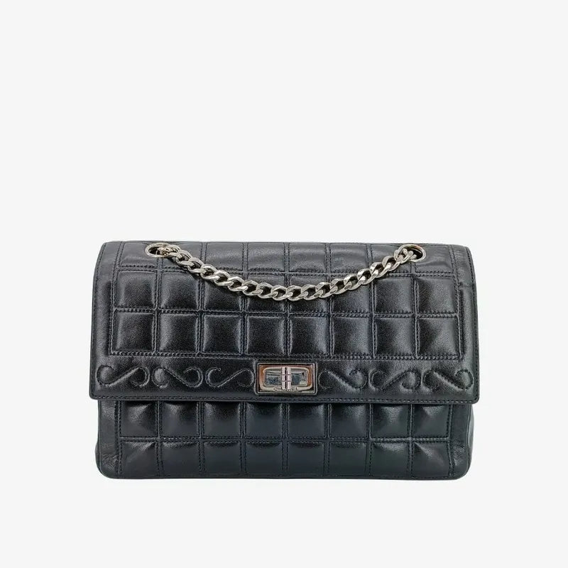 js662-chanel-vintage-black-lambskin-checked-255-flap-bag