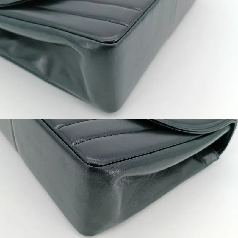 js052-chanel-vintage-dark-green-lambskin-vertical-flap-bag