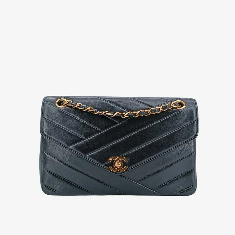 jt645-chanel-vintage-black-lambskin-cross-stripe-flap-bag