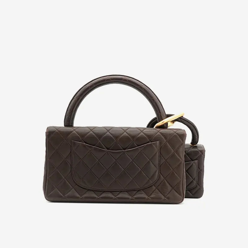 c142-chanel-vintage-brown-lambskin-qulited-handle-bag-set
