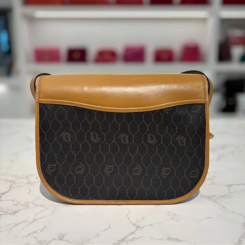 jw769-christian-dior-brown-black-canvas-honeycomb-shoulder-bag