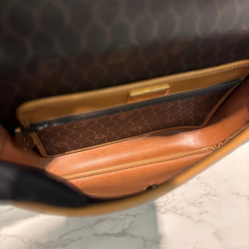 jw769-christian-dior-brown-black-canvas-honeycomb-shoulder-bag