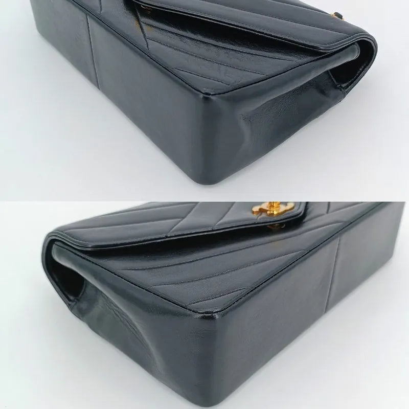 js673-chanel-vintage-black-lambskin-cross-stripe-flap-bag