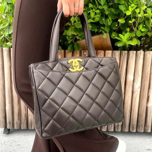 js042-chanel-vintage-brown-lambskin-quilted-tote-bag