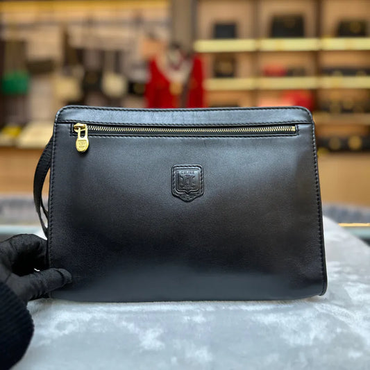 jx231-celine-vintage-black-leather-clutch-bag