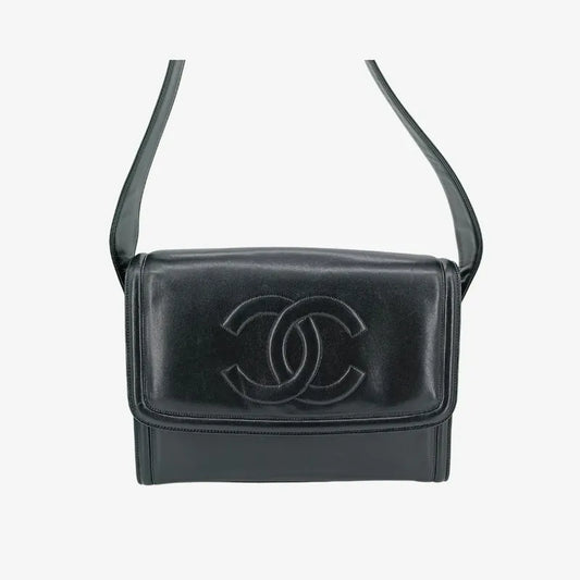 jt269-chanel-vintage-black-lambskin-embossed-logo-flap-bag