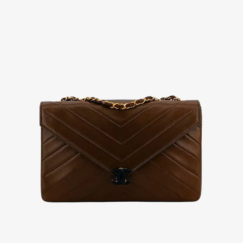 90227502-chanel-vintage-dark-brown-lambskin-chevron-flap-bag