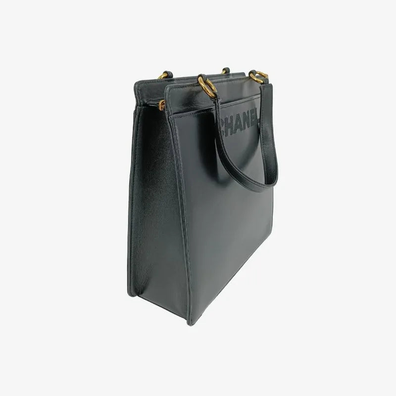 js418-chanel-vintage-black-lambskin-embroidered-logo-tote-bag