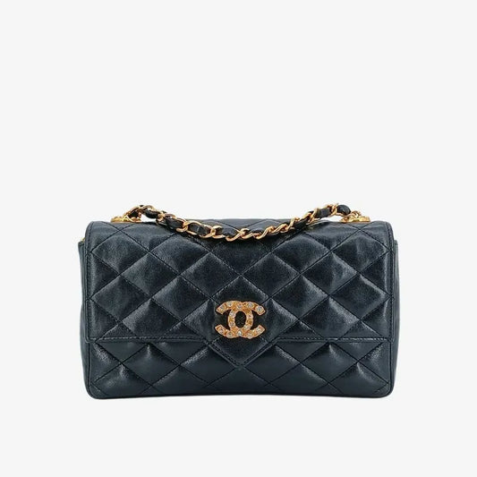 c402-chanel-vintage-black-lambskin-crystal-embellished-pointed-flap-bag