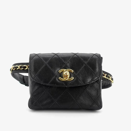 js005-chanel-vintage-black-lambskin-quilted-belt-bag