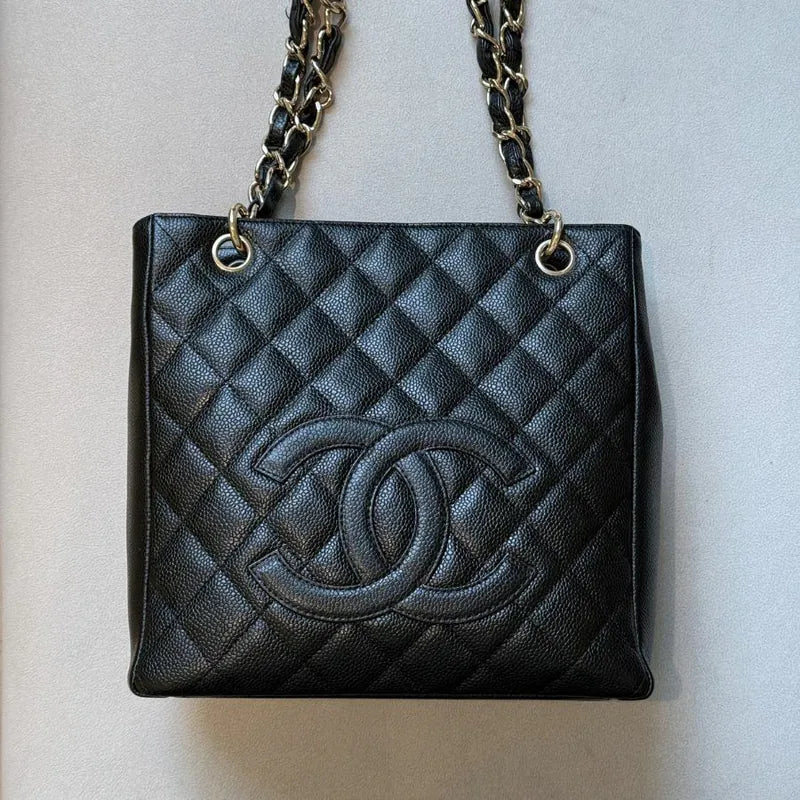 jw388-chanel-vintage-black-caviar-leather-embossed-logo-pst-tote-bag