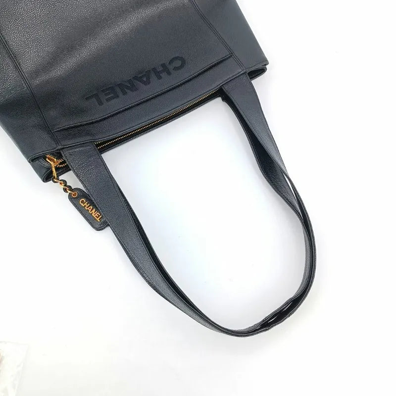 jt044-chanel-vintage-black-caviar-leather-embroidered-logo-tote-bag