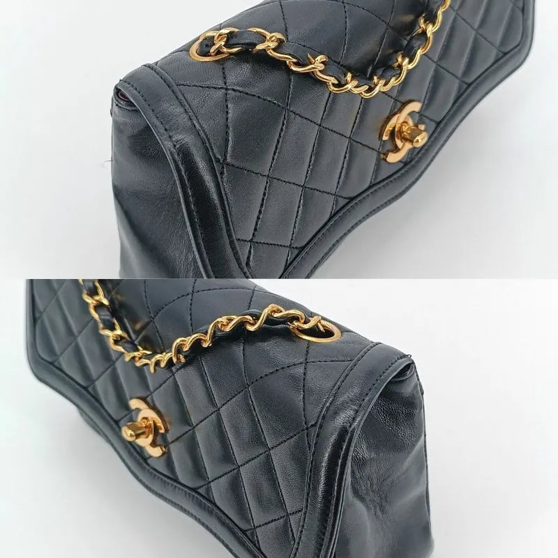 js608-chanel-vintage-black-lambskin-quilted-flap-bag