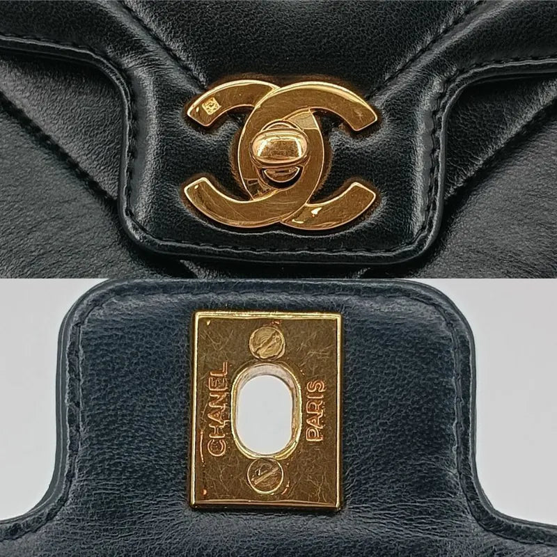 rb664-chanel-vintage-black-lambskin-chevron-flap-bag