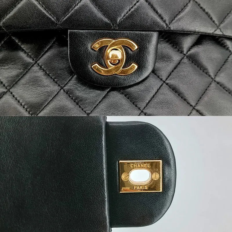 js523-chanel-vintage-black-lambskin-25cm-flap-bag