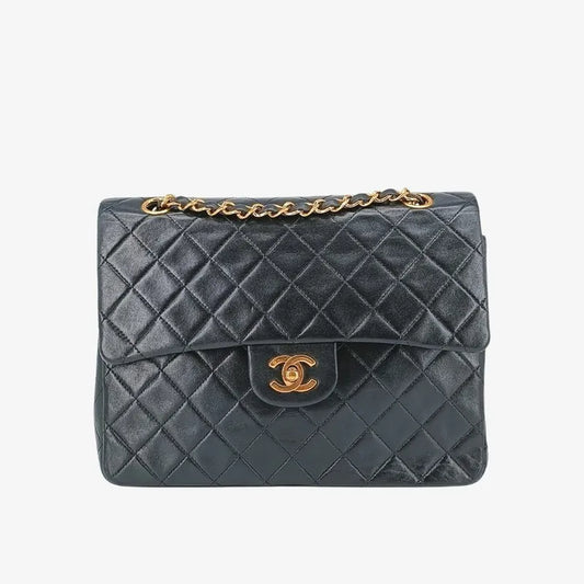 js698-chanel-vintage-black-lambskin-25cm-flap-bag