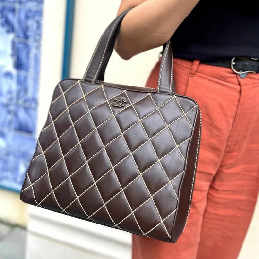 jt583-chanel-vintage-brown-calfskin-wild-stitch-handbag