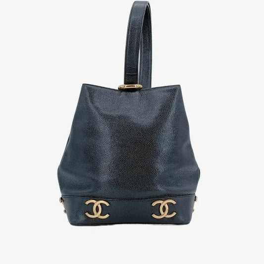 jt424-chanel-vintage-black-caviar-leather-hexagon-gold-logo-shoulder-bag