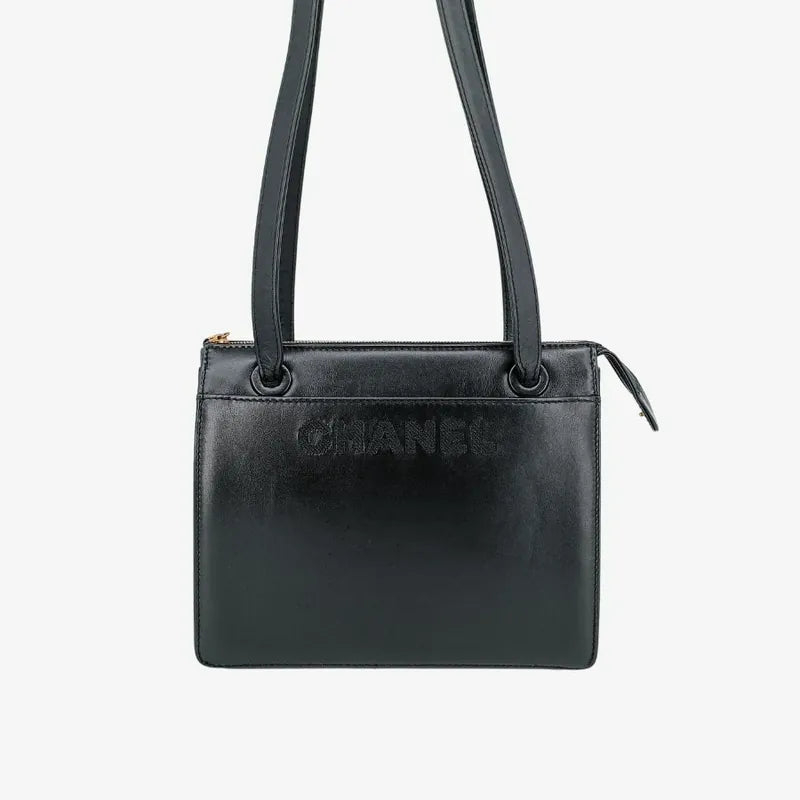 jah106-chanel-vintage-black-lambskin-embroidered-logo-tote-bag