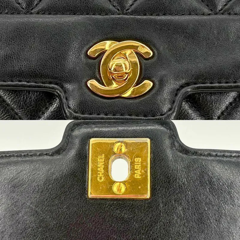 c575-chanel-vintage-black-lambskin-gold-chain-flap-bag