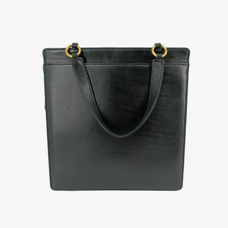 js418-chanel-vintage-black-lambskin-embroidered-logo-tote-bag