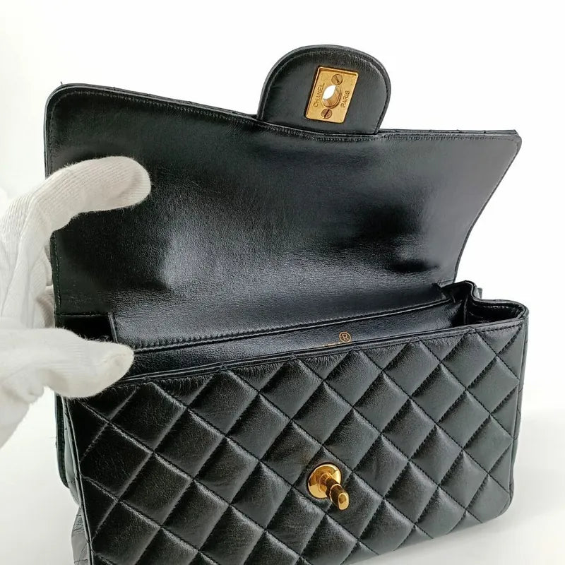 js536-chanel-vintage-black-lambskin-23cm-double-side-flap-bag