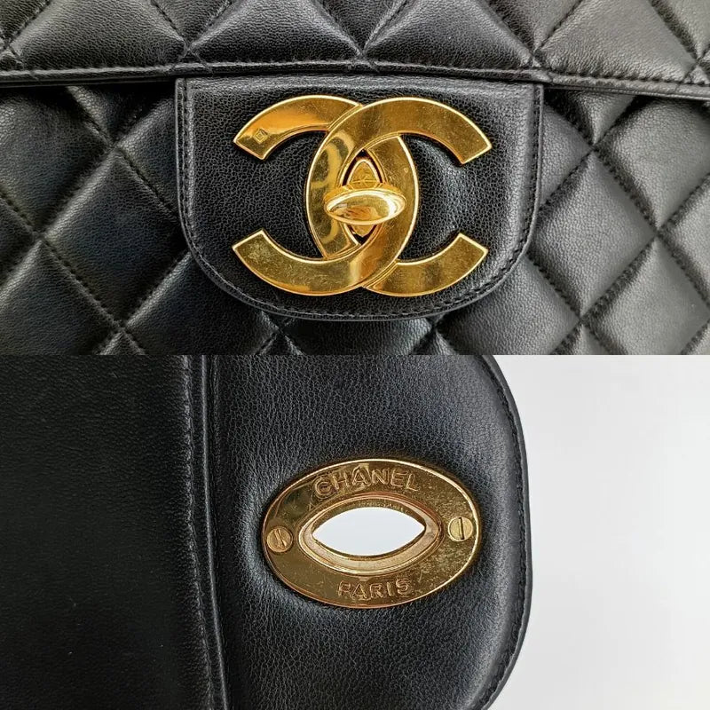 js465-chanel-vintage-black-lambskin-quilted-jumbo-flap-bag