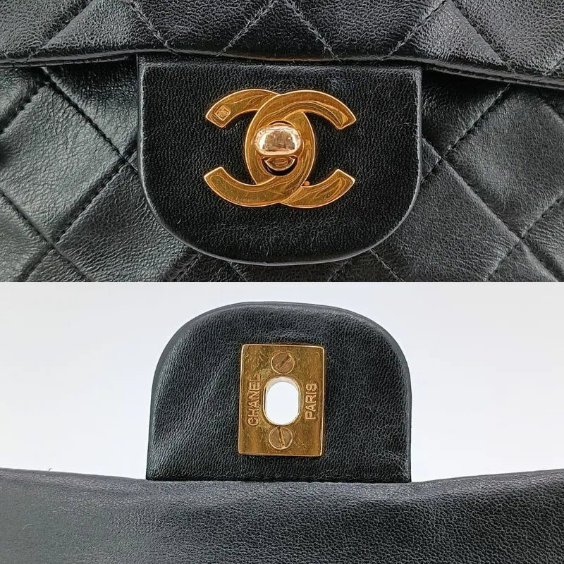 ju235-chanel-vintage-black-lambskin-23cm-classic-flap-bag
