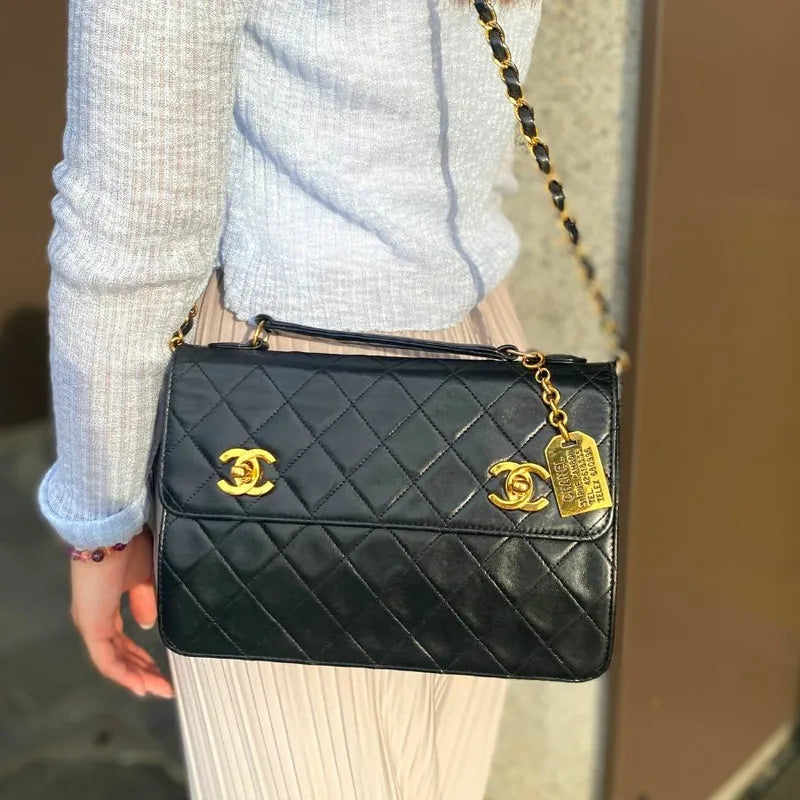 jah83-chanel-vintage-black-lambskin-double-turnlock-flap-bag