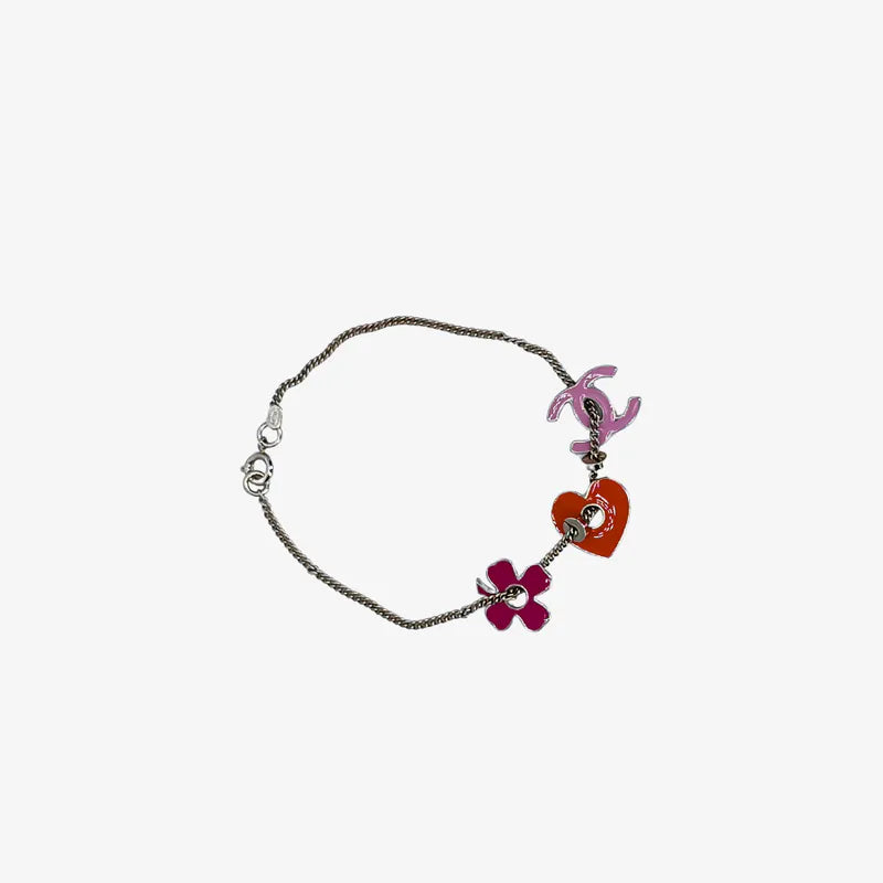 c515-coco-mark-heart-clover-sliver-pink-red-ladies-silvery-bracelet