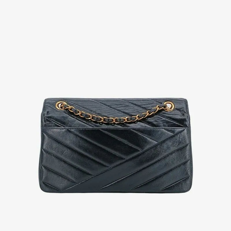 jt645-chanel-vintage-black-lambskin-cross-stripe-flap-bag