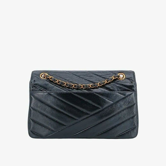 jt645-chanel-vintage-black-lambskin-cross-stripe-flap-bag
