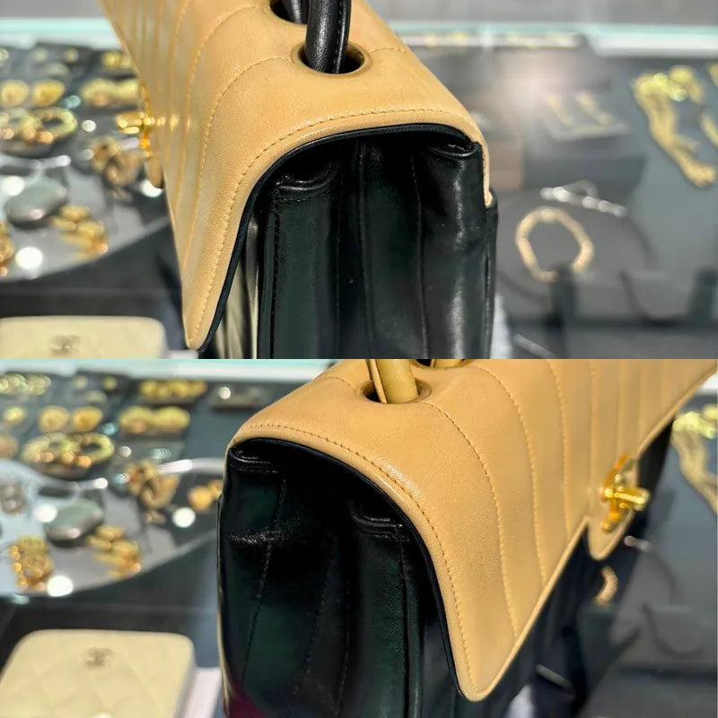 jw391-chanel-vintage-bicolor-beige-black-lambskin-flap-bag