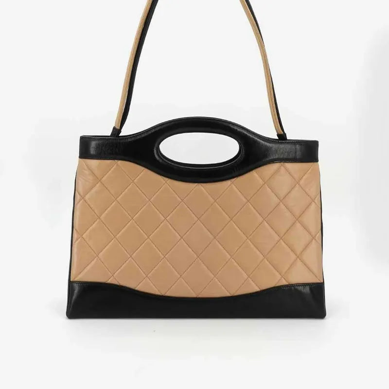 jr503-chanel-vintage-beige-and-black-lambskin-quilted-shopping-bag